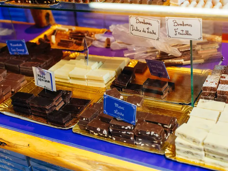 A chocolate shop display in Bariloche